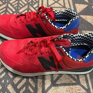 New Balance 574 Classic Paint Chip Red and Blue